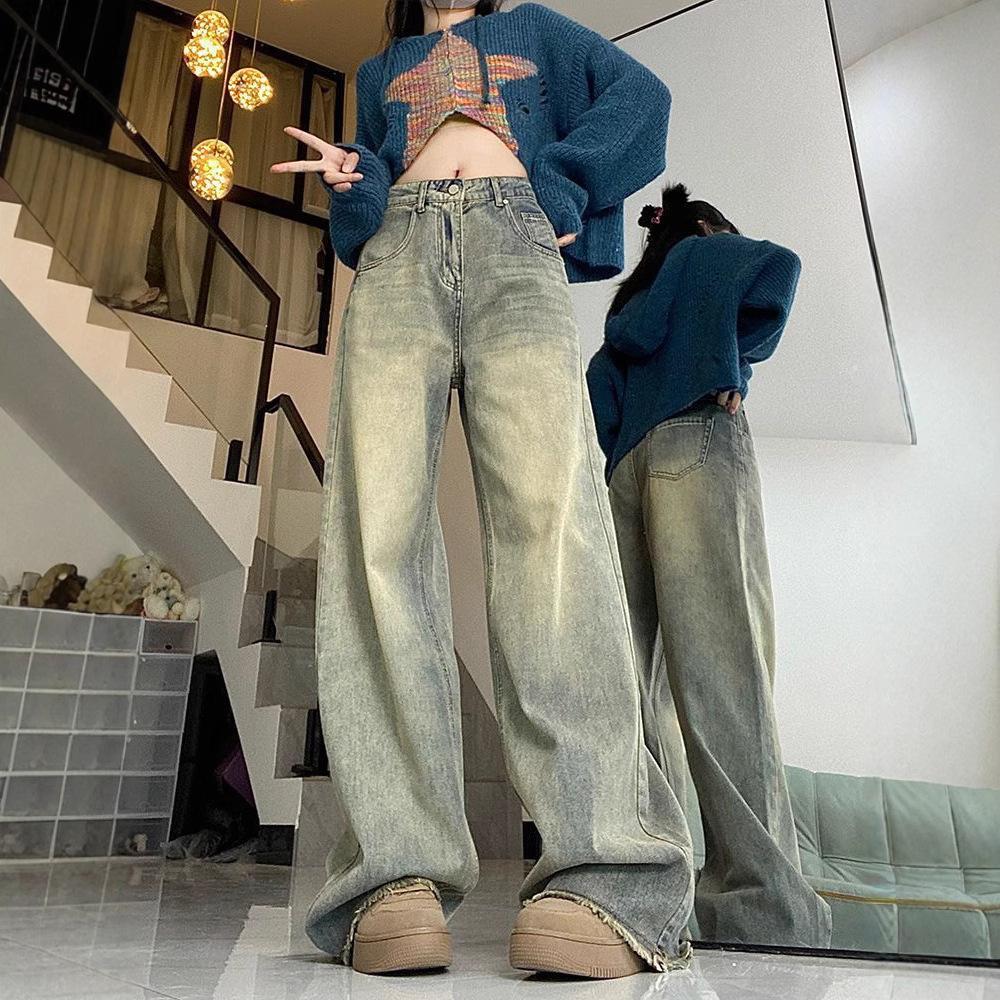 Women's High Waist Wide Leg Jeans Vintage Straight Denim Pants Y2K Loose Fit