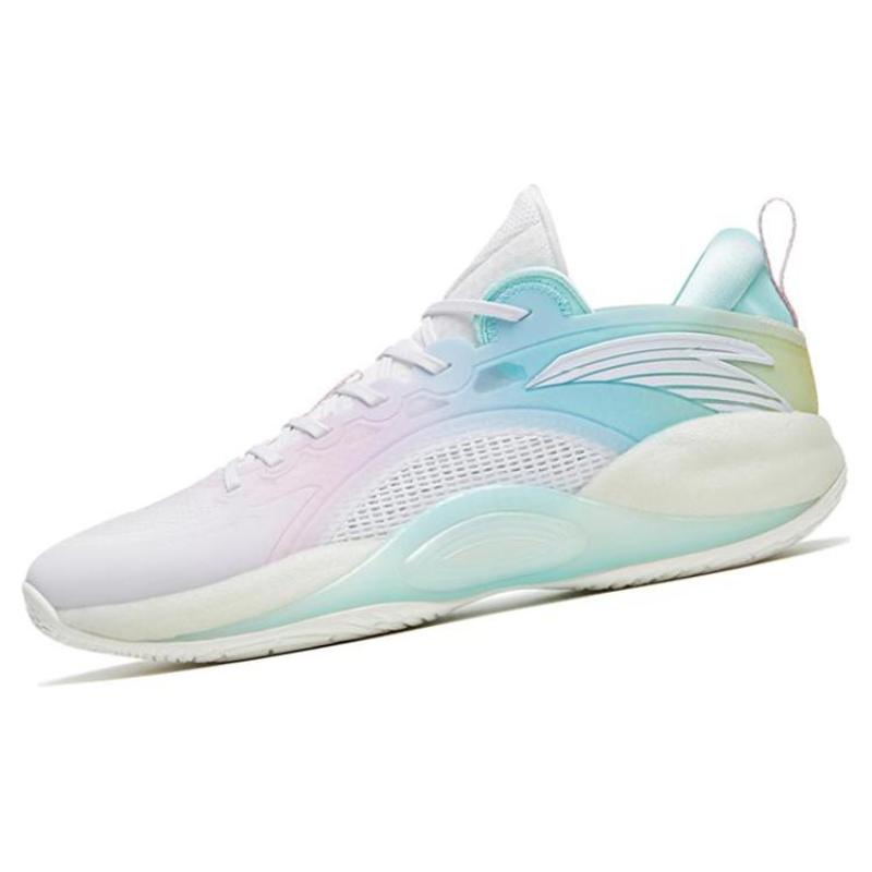 Anta Cement Bubble 3 Anti-Slip Wear-Resistant Low-Top Basketball Shoes Men's White Pink Blue Sneakers 112321604-4