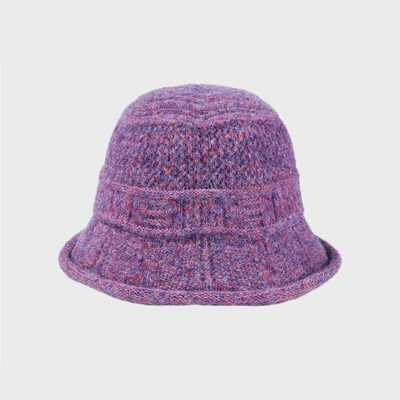 

Curled Wide Edge Knitted Fisherman Hat Women Autumn Winter Knitted Hat Warm Basin Hat фіолетовий