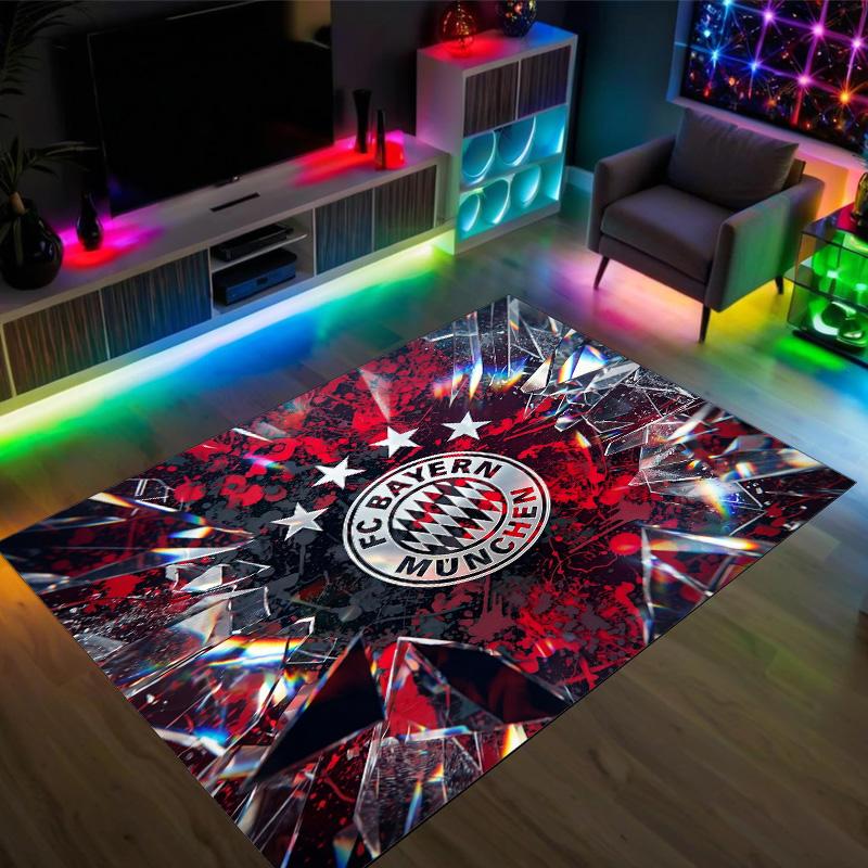 FC Bayern Design Kristall Samt Teppich Gemütlich Nicht?Rutschfester Teppich mit Aufdruck für Schlafzimmer Wohnzimmer Eingang