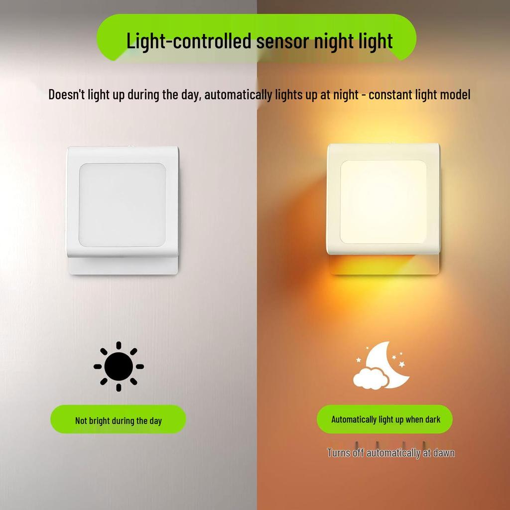 Warm White LED Night Light with Light Sensor - Auto-Off Day & Auto-On Night, European Plug