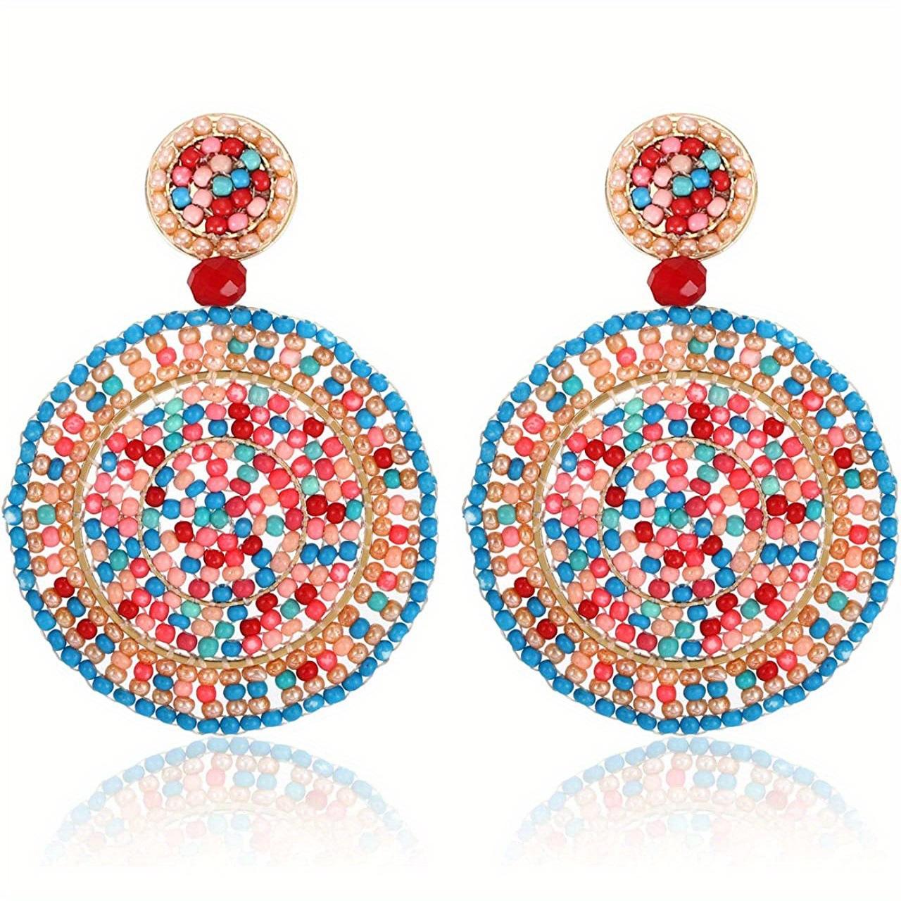 

Vintage Double Round Seed Beads Dangle Earrings for Women Jewelry Gift