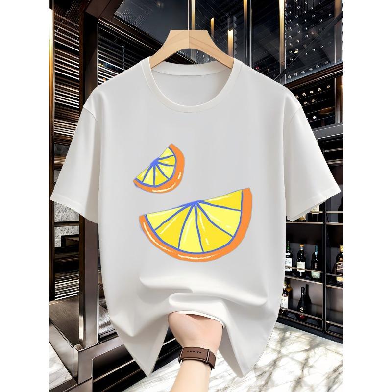 

Men s T-shirt with Cartoon Hand-Drawn Orange Slice Pattern. Simple Style Fun Fruit Print Top S белый