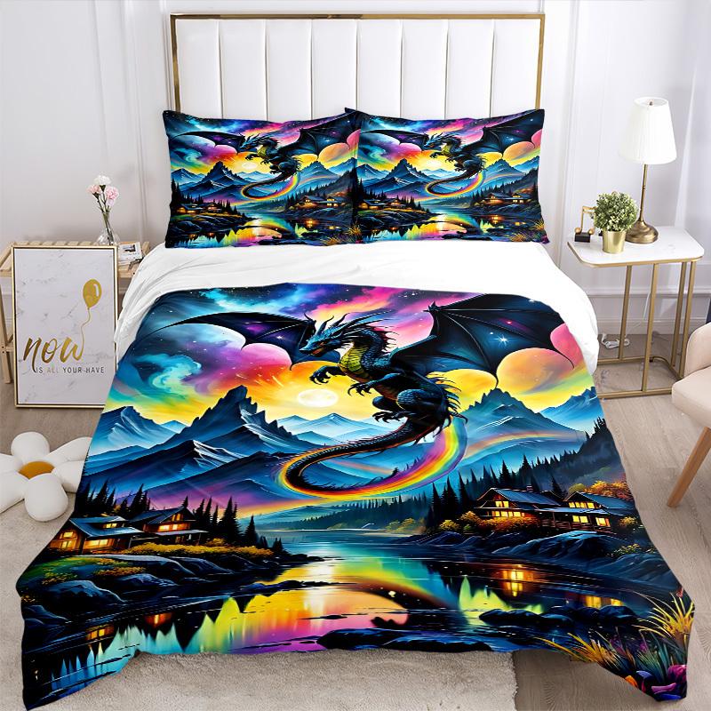 3pcs bedding set Dragon Fantasy Includes 1 Comforter + 2 Pillowcases, Without Pillow Inserts, Soft Comfortable, Lightweight Breathable, Prin