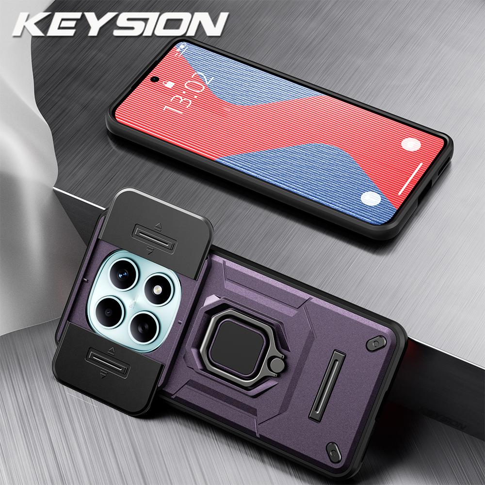 KEYSION Shockproof Case for Xiaomi Redmi Note 15 Pro+ 5G Slide Camera Protection Metal Ring Stand Phone Cover for Redmi Note 15 4G 5G