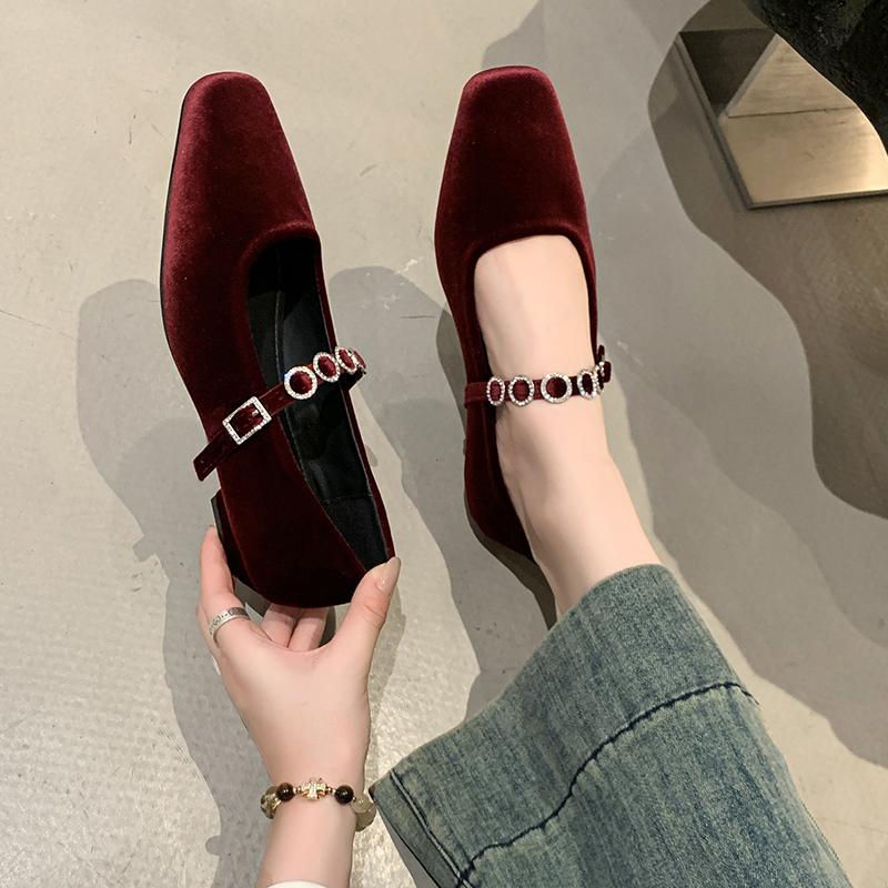 Crystal Fashion Women Ballet Dance Shoes Suede Square Toe Shallow Buckle Shoes 2025 Trend Elegant Dress Spring Chaussures Ladies