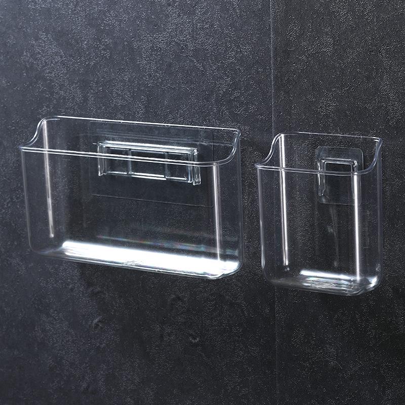 Wall-Mounted Transparent Storage Box for Phone, Remote, Toothbrush, and Comb
