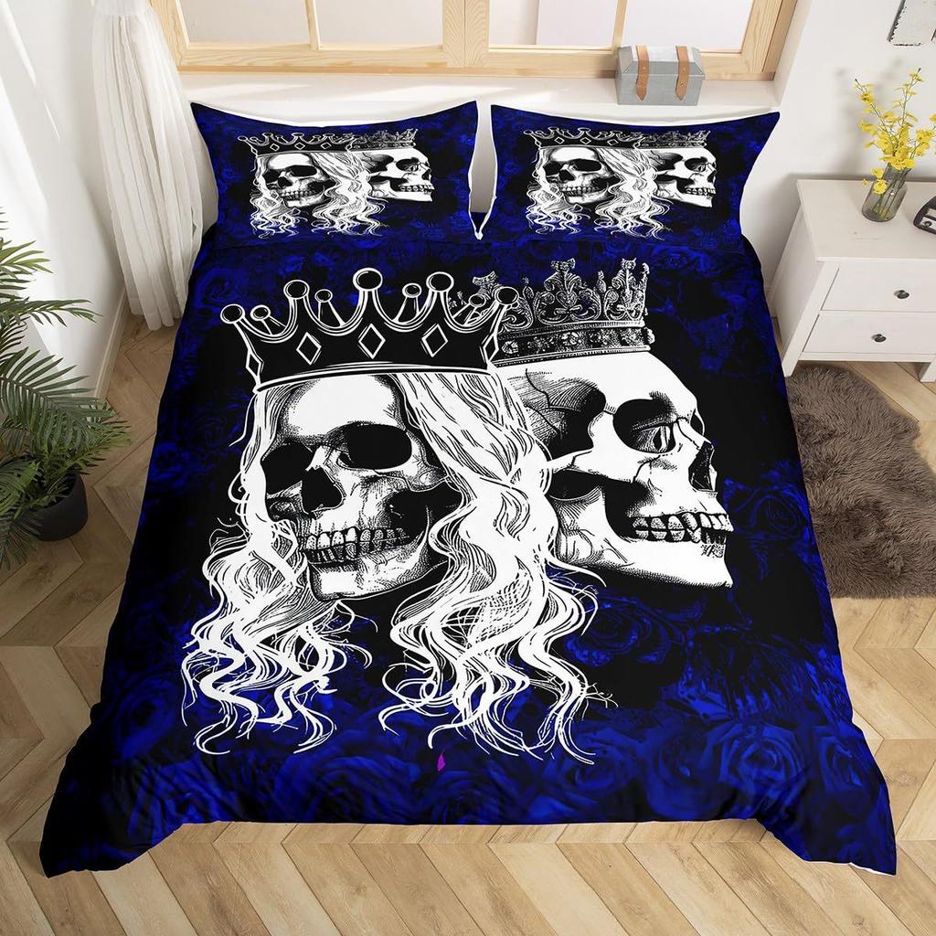 Gothic Skeleton Duvet Cover Set Pillowcase Skull Smoking Bedding Set,Soft Comfortable Duvet Cover For Bedroom
