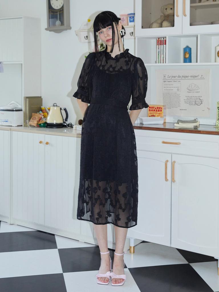 ILLUSTRIS ILLUSION Black Flower See-Through Dress