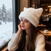 Winter Hat Solid Color Bear Ear Decor Windproof Warm Knitted Hat Lightweight Breathable Thermal Hat Cold Weather Headwear