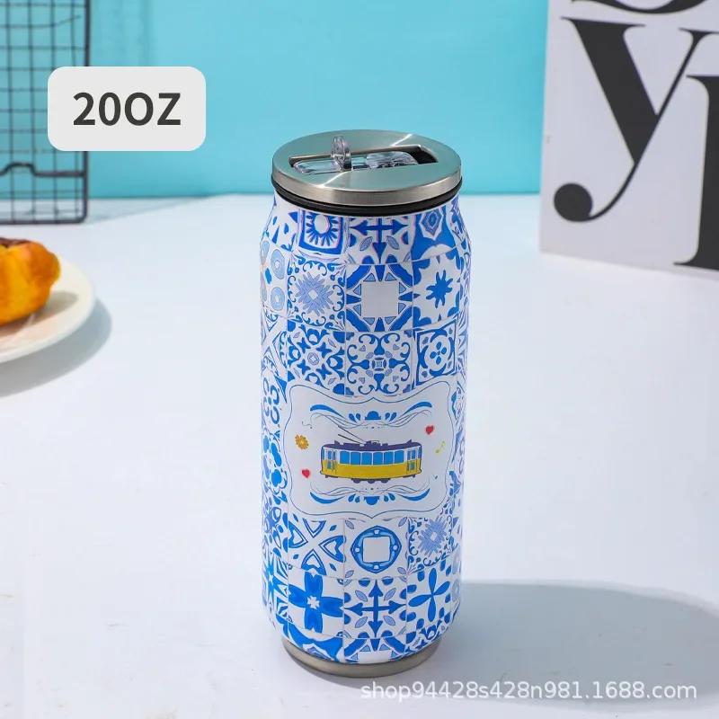 1 pc 500ML Thermos with Straw 304 Stainless Steel Beer Bottle Cola Can Termos Para Cafe Beer Cold Keeper Home Kitchen Drinkware