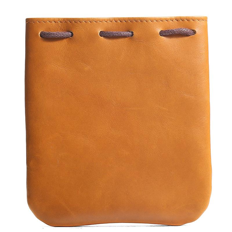 Vintage Genuine Leather Cowhide Coin Purse & Earphone Storage Drawstring Bag