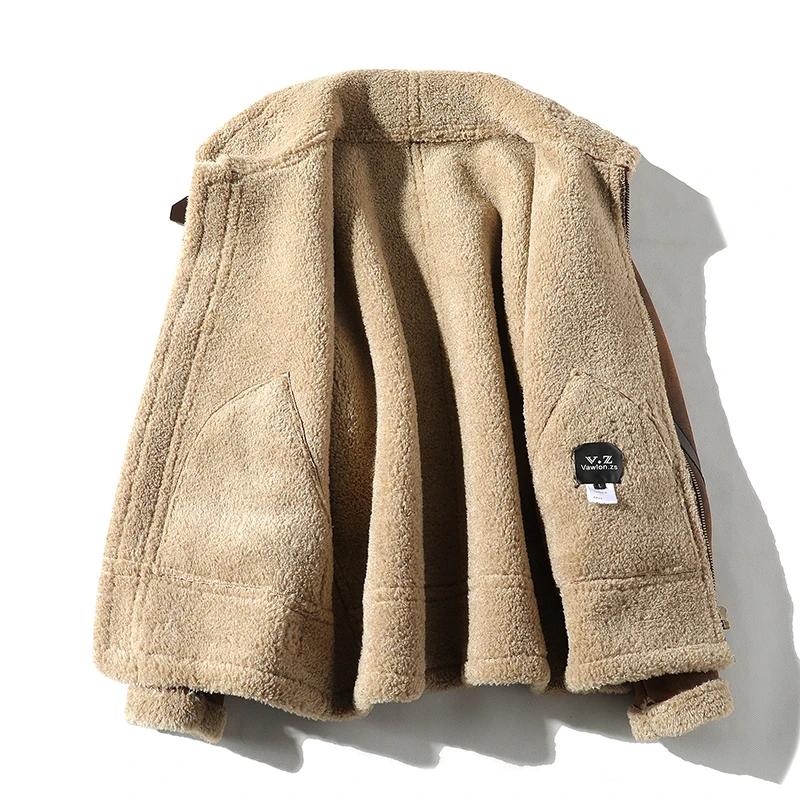 Blană Bărbați Toamnă Iarnă Îngroșare Jachetă din piele de marcă de ultimă generație / Plus catifea Îngroșare Moda Kaki Bărbați Jachetă din PU