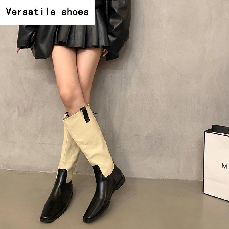 Vintage Women Western Knee High Boots Fashion Mix Colors Shoes Autumn Winter Laides Concise Long Botas De Mujer