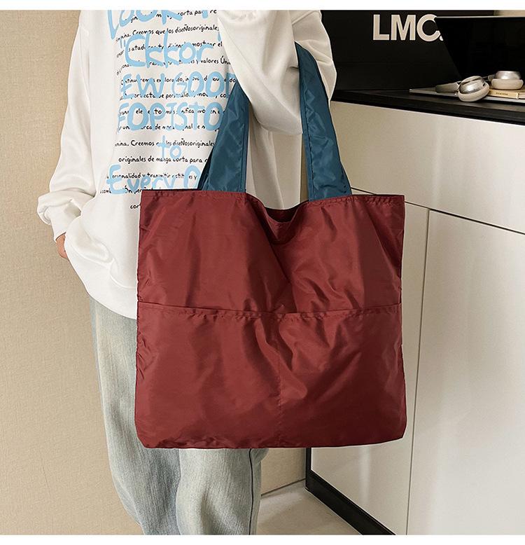 Japanese-Style Foldable Cloud Bag: Portable, Large-Capacity, Waterproof Shoulder & Handheld Grocery Bag with Zipper.