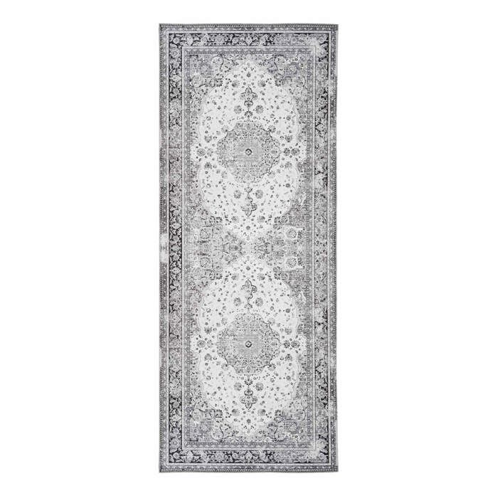 Tapis d'entrée vintage 80x200 cm en polyester noir et blanc - FAGUO