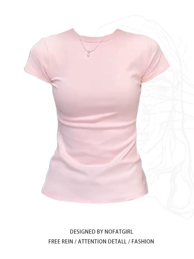 Plus Size Plus Size Ladies Pink T-shirt Spring/Summer Ins Trendy Short Sleeve M белый