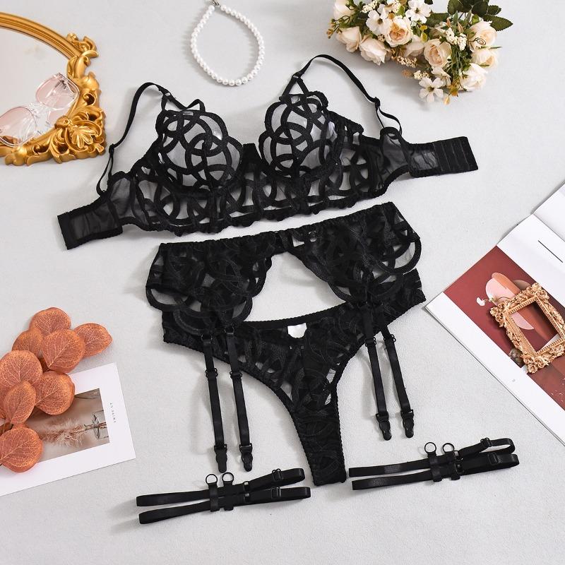 

Высококачественный сексуальный бюстгальтер с эффектом пуш-ап, вышитый, сексуальный комплект нижнего белья XL чёрный