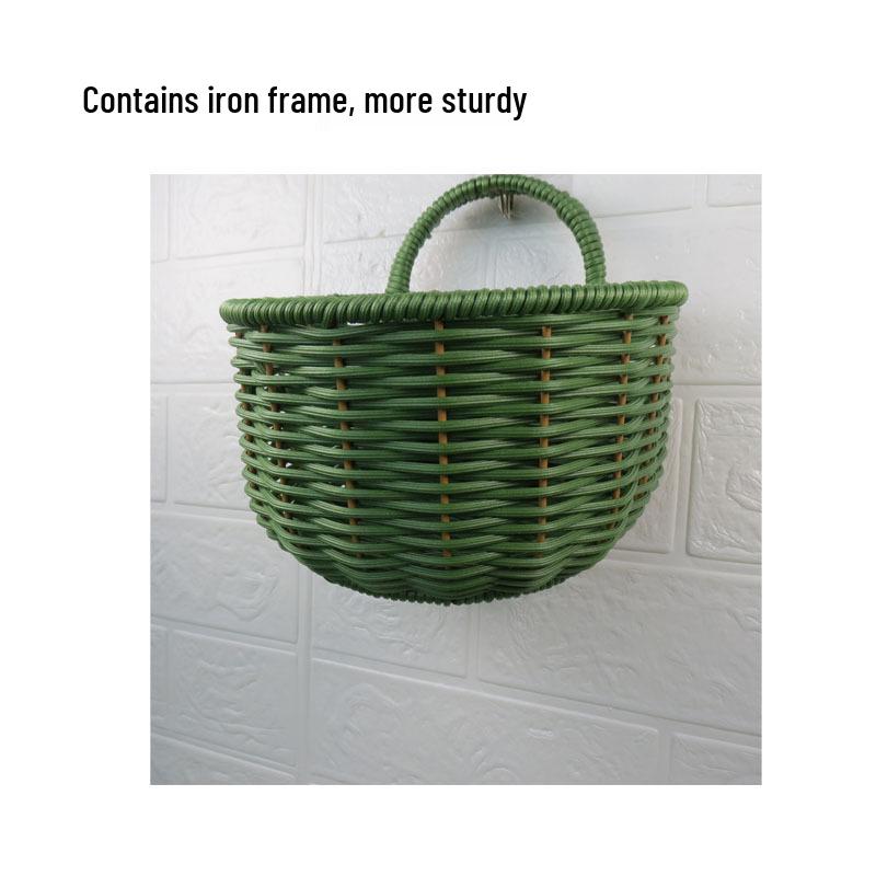 Pastoral Handmade Woven Plastic Wall Basket for Storage and Decoration