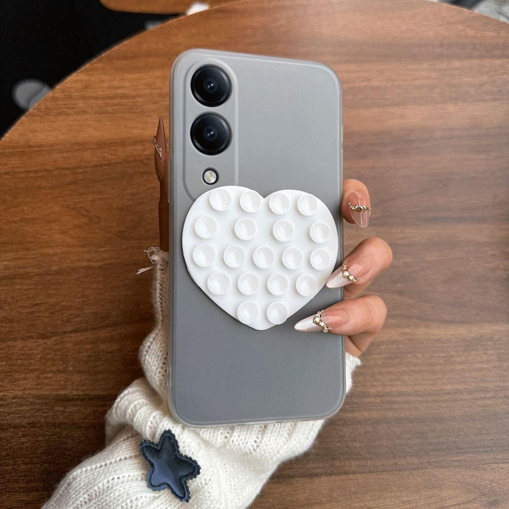 Heart Shape Suction Cup Phone Case for Samsung Galaxy S25 Edge Semi Transparent Matte Shockproof Soft TPU Cover
