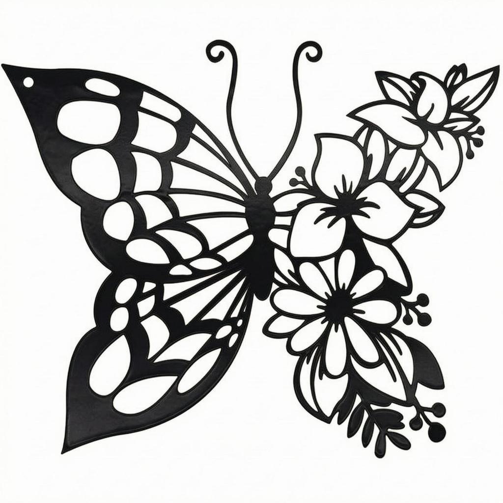Metal Lepidoptera Wall Art Openwork Butterfly Floral Decor Cutout Black