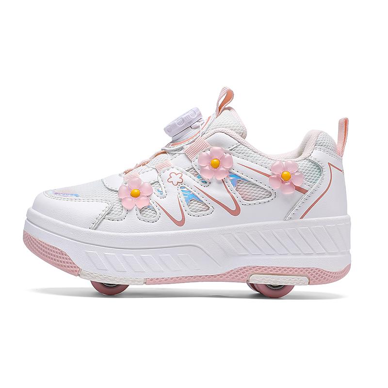 

29-40 Boy s Rotating Button Four Wheel Skate Roller Shoes Roller Skating Removable Student Skating Shoes Kid Shoes with Wheels 29 розовый