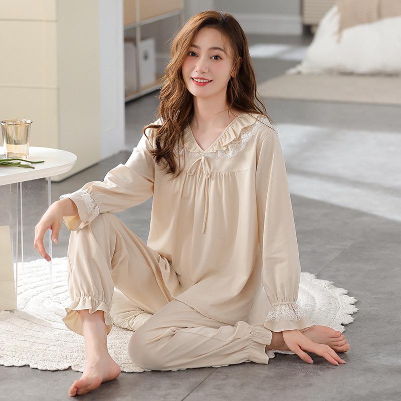 Princess Style Pajamas Women'S Pure Cotton Long-Sleeved Pullover Autumn And Winter Loose Loungewear Women'S Sweet And Cute Suit