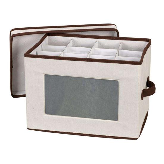 Wine Glass Storage Box with Reinforced Handle Fully Removable Lid Foldable Large Capacity