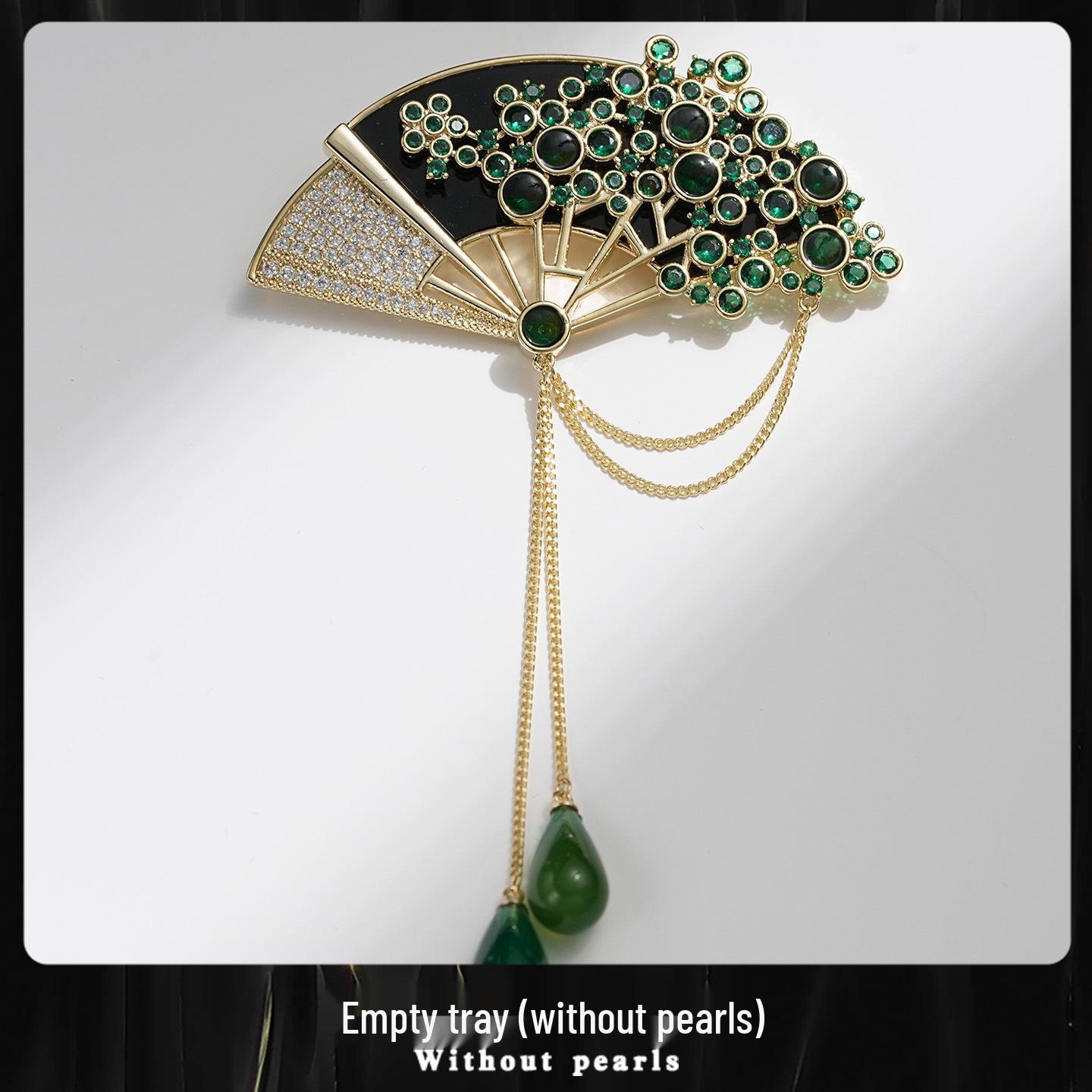 Брошь-веер Тысяча Кланов Серебряная Ретро: Высококачественный подарок из пресноводного жемчуга в китайском стиле ко Дню учителя