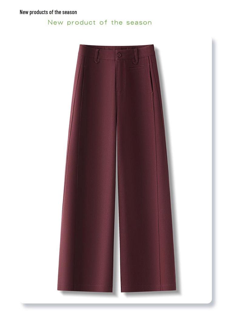 Ancola Women's Red Fleece-Lined Vintage Straight-Leg Jeans - Autumn/Winter 2024 Loose Slim-Fit Wide-Leg Pants.