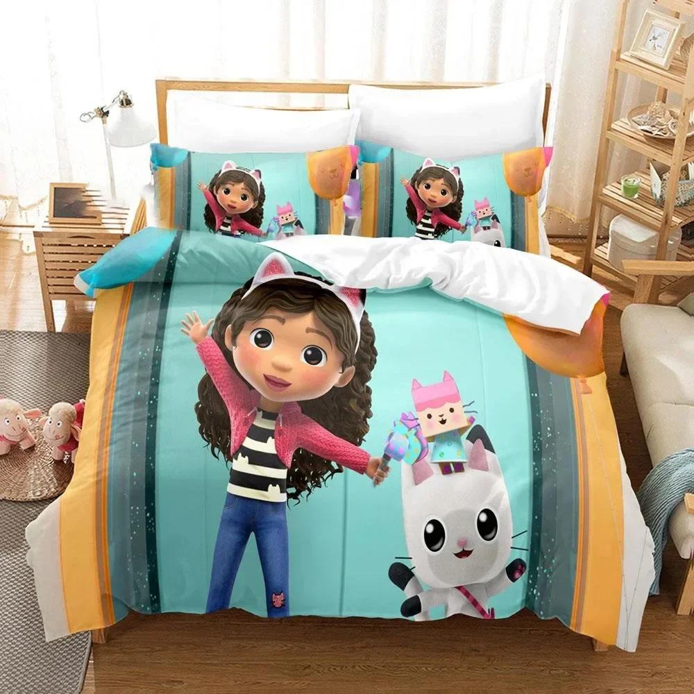 Set Biancheria da Letto Casa delle Bambole Gabby Set da Letto Stampato con Federa Copripiumino Morbido Singolo Matrimoniale Queen Super King Size Adulti Bambini