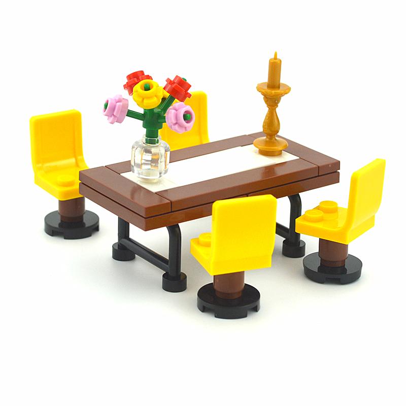MOC Creative Furniture TV Sofa Brick City Accessories Xmas Tree Book Desk Dining Table Bathroom Door Building Block House Scene