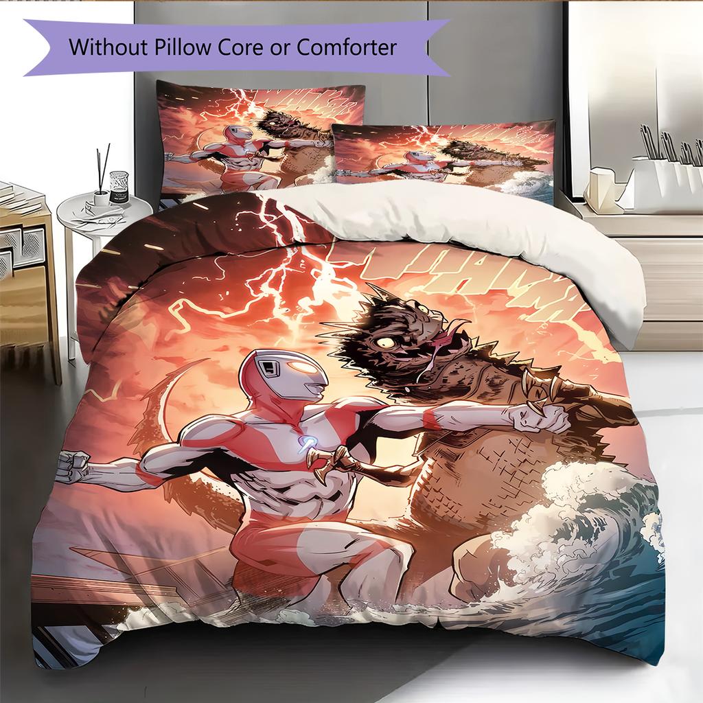 Ultraman Pattern Bedding Quilt Set Home Decoration Gift (1 * duvet cover + 2 * pillowcase without core)