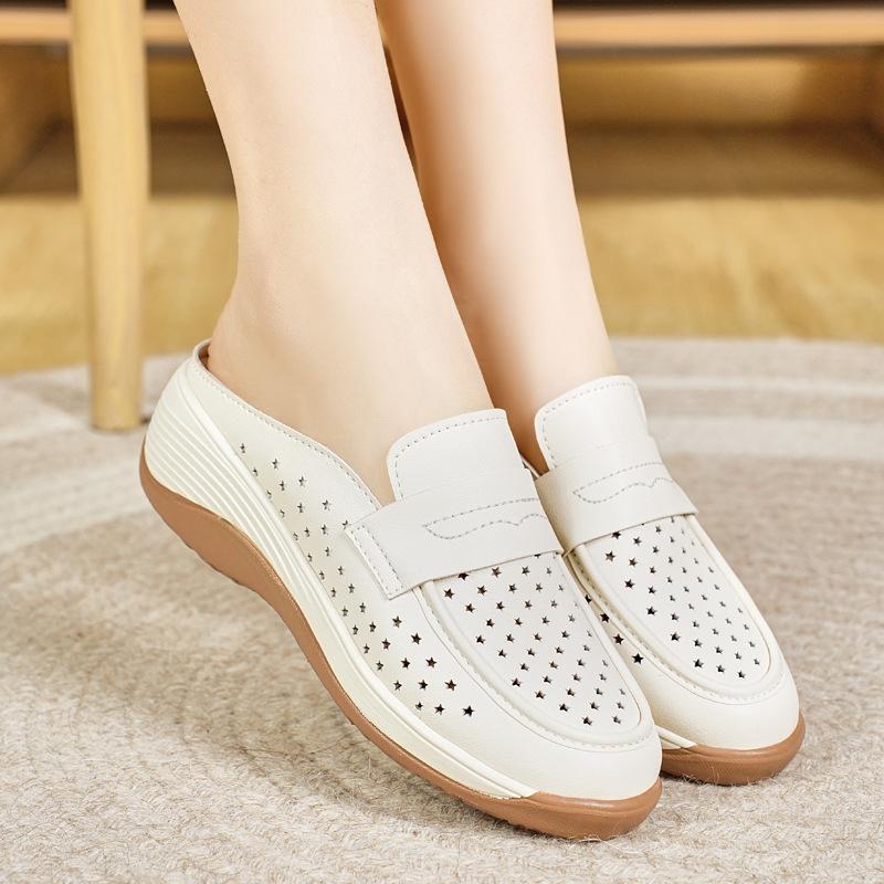 New Beef Tendon Soft-soled Mother Shoes In Summer, Casual Hollow Single Shoes, Breathable Medium Hole Shoes