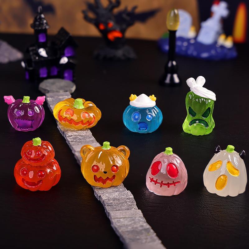 8Pcs Halloween Luminous Pumpkin Ghost Micro Landscape Gardening Accessories Creative Car Luminous Diy Small Ornaments
