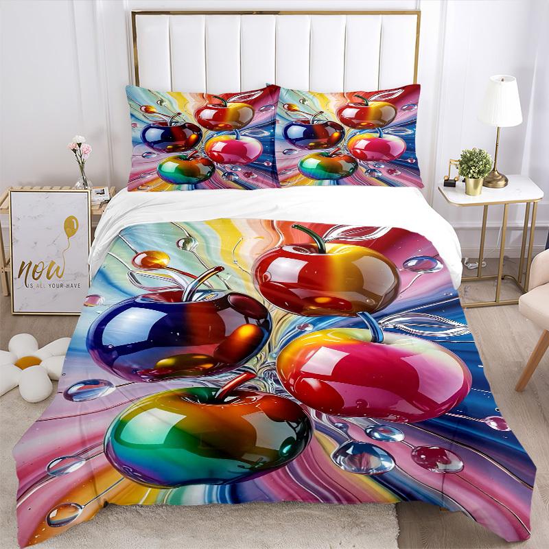 3pcs Colorful Fruit Bedding Set - Includes One Quilt Cover and Two Pillowcases (No Core) - Home Decor, Festival Gift, Polyester Fabric, Anim