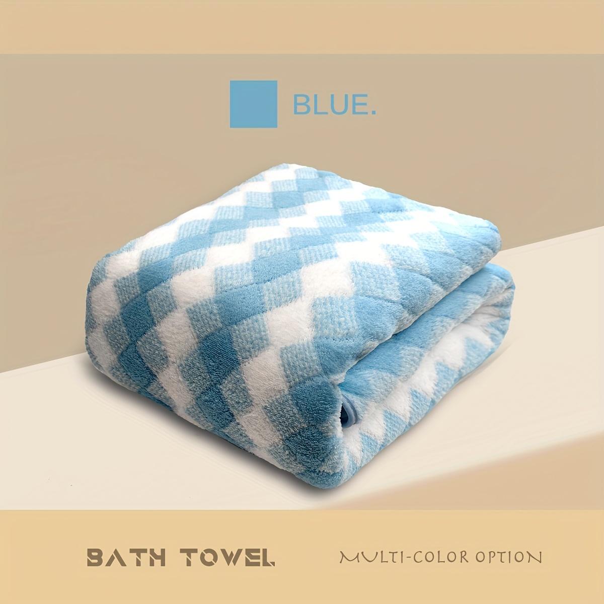 

Plaid Pattern Bath Towel Water Absorbent Quick Drying Bath Towel Super Soft Skin Friendly Bath Towel Ideal Bathroom Amenities синій