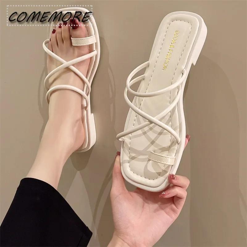 Comemore2026 New Fashion Flats Sandals Women‘s Summer Simple Beach Roman Style Two Wearing Sandals Slippers Female Casual Shoes