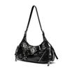Women's Punk Motorcycle Distressed Leather Crossbody Bag with Multi-Buckle Straps and Rivet Design