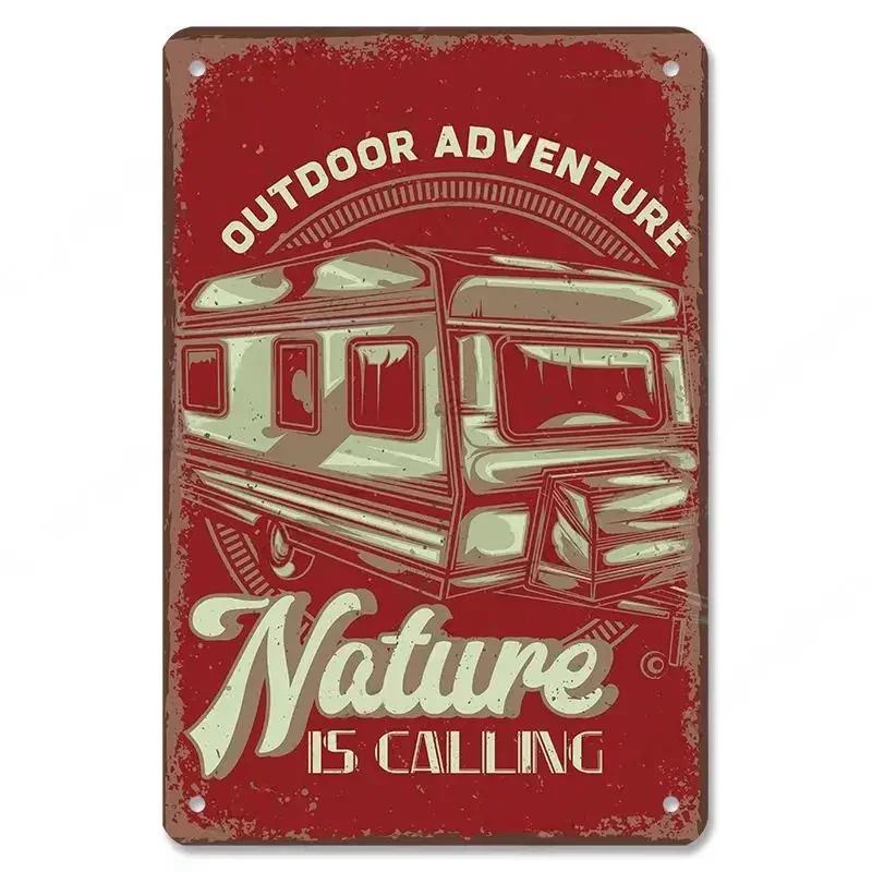 Camping  Adventure Plaques VintageMetal Tin Signs Plate Mountain Trip Campervan Tours Room Gym Sign Posters Wall Decor Travel