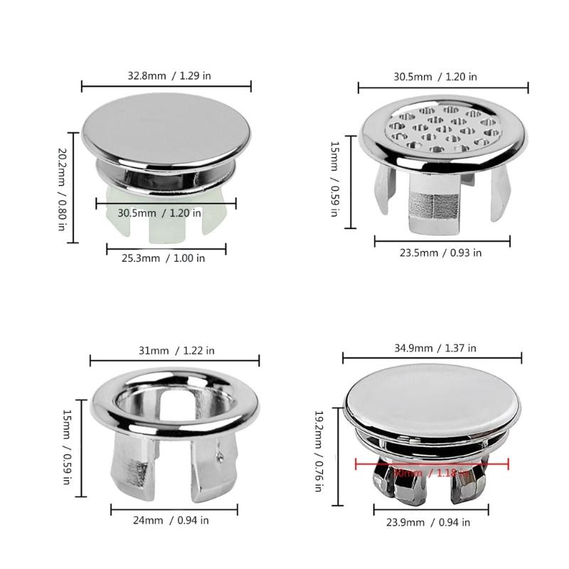 4er-Pack Überlaufabdeckungen für Waschbecken im Badezimmer, Kunststoff, Chrom-Finish, für universelle Keramikbecken, Lochabdeckungen