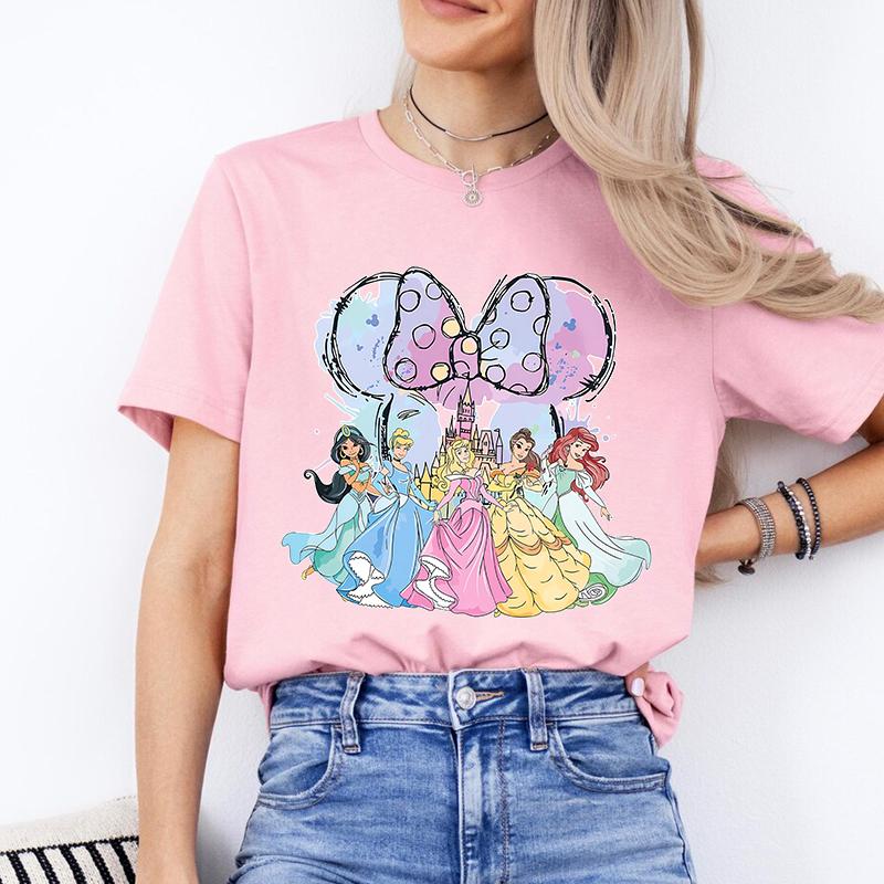 Princesses Minnie Head Printed Unisexs TShirt Pure Cotton Short Sleeve Casual Tops Cartoon Clothing