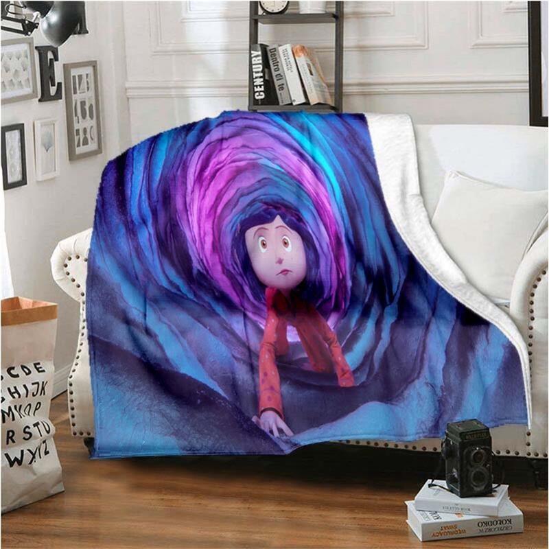

Одеяло Coraline & The Secret Door Coraline Y La Puerta Secreta, одеяло с 3D-принтом и рисунком из мультфильма, теплое мягкое покрывало, фланелевое одеяло, домашний декор
