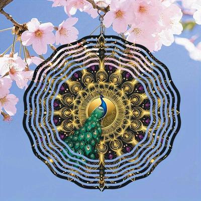 2D Metal Wind Spinner - Elegant Peacock & Mandala Design, Handcrafted Outdoor Garden Decor | Wind-Powered Kinetic Art for Patio