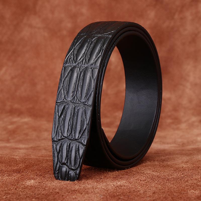 Single-Layer Transparent Dyeing Vegetable Tanned First-Layer Cowhide Automatic Buckle Belt, Men'S Genuine Leather Embossed Crocodile Pattern Belt With
