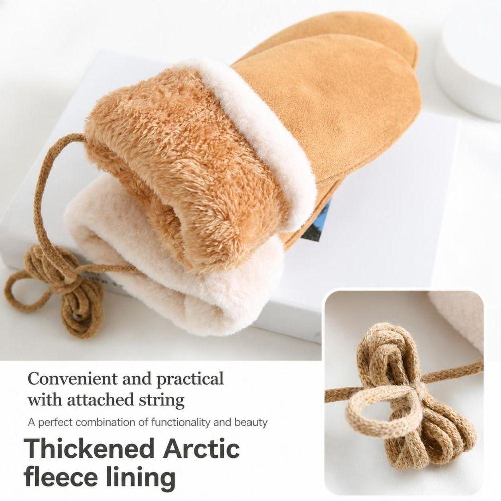 1 Pair Faux Suede Winter Gloves Plush Cuffs Faux Suede Mittens Warm Mittens Women's Winter Wear