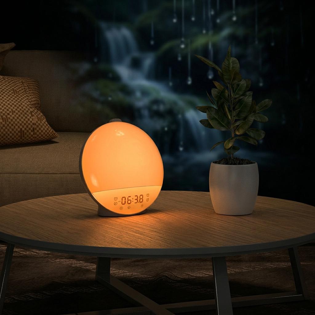 Sunrise Simulation Alarm Clock Wake Up Light 7 Natural Sounds 8 Sleep Music FM Radio Dual Alarms Snooze Colorful RGB Ambient Light