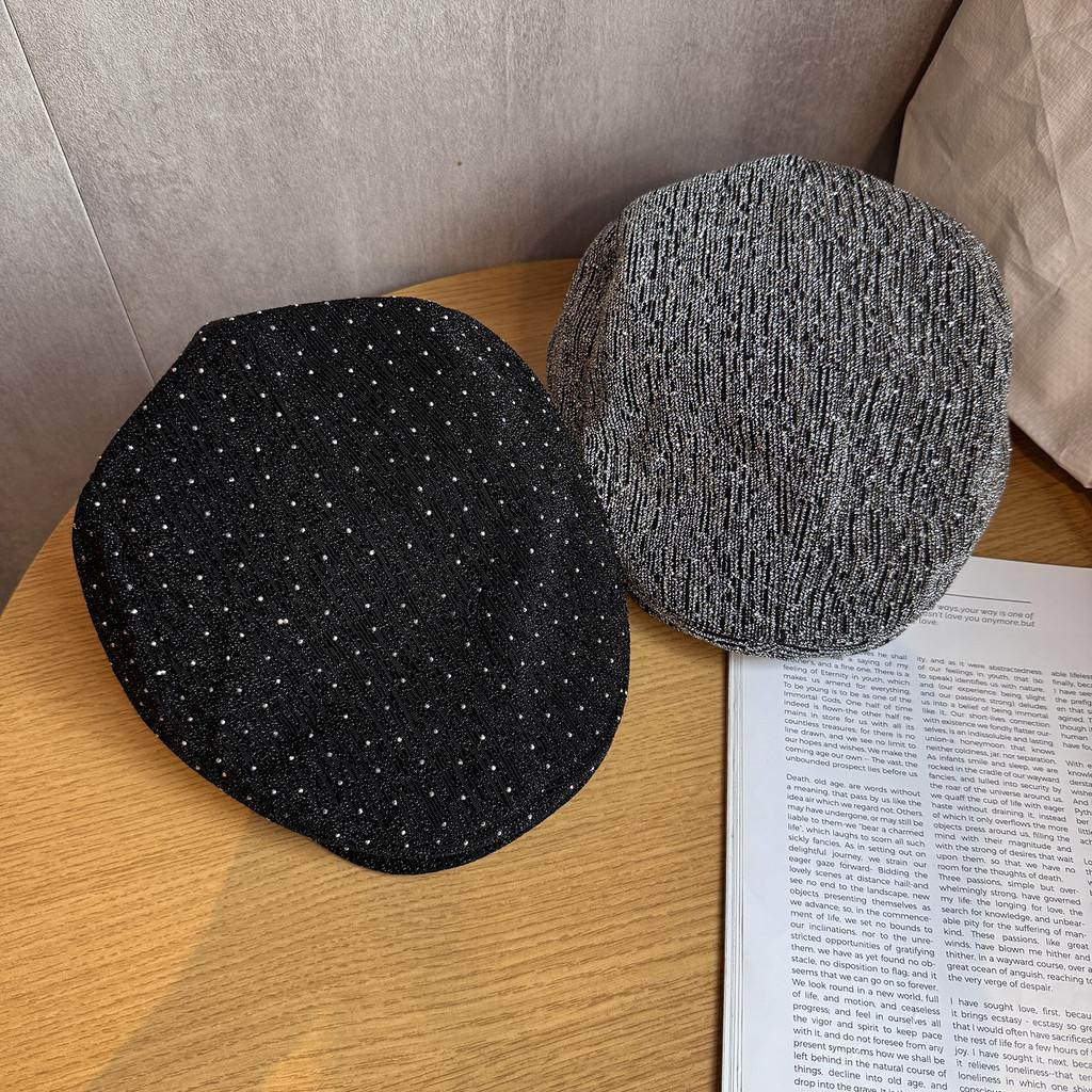 Solid Spots Color Artistic Vintage Women Cap Rhinestone Breathable Autumn Fabric
