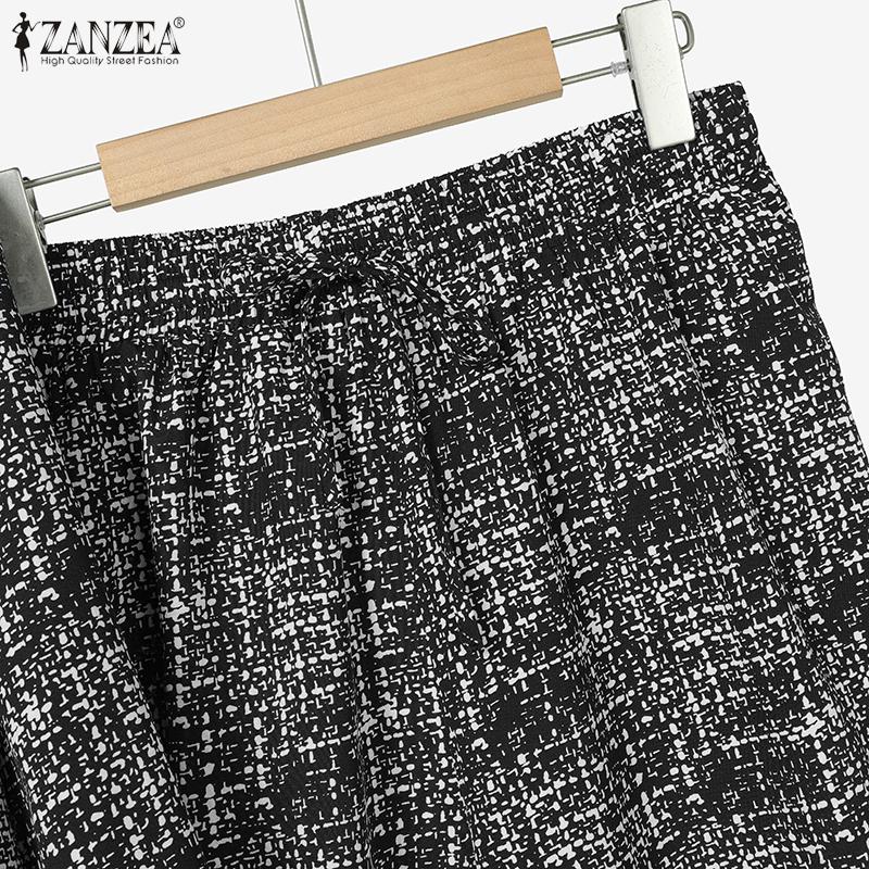 ZANZEA Women Long Sleeve Blouse and Pants Retro Print Casual Two Piece Suit Sets