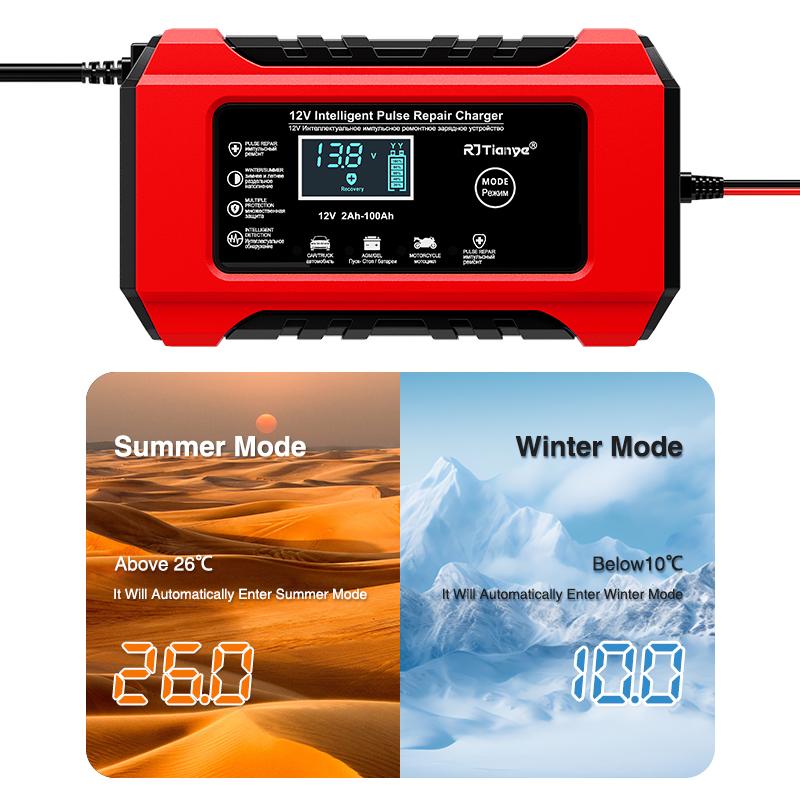 NEW 12V/6A Intelligent Pulse Repair Battery Charger Regulate Car Battery Charger LCD Display For Motorcycle SUV Battery